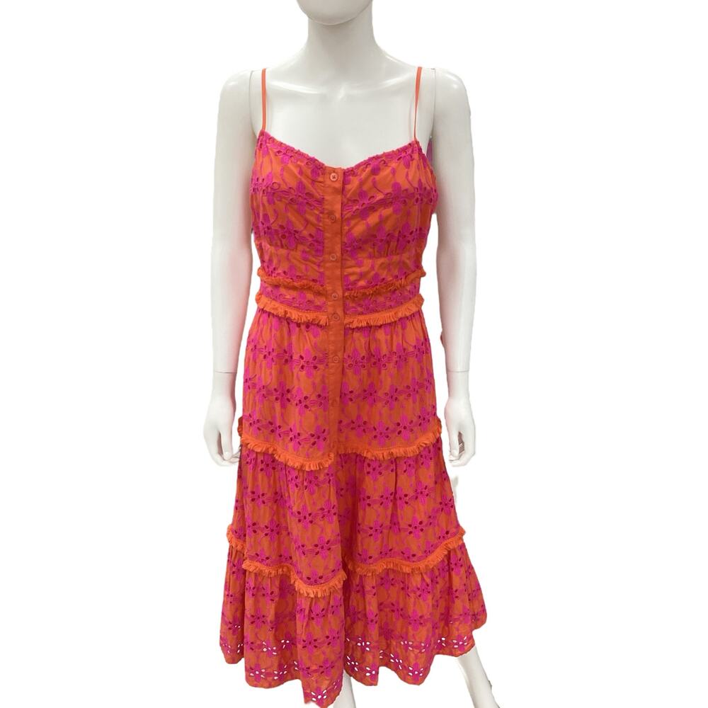NWT J. Crew Dress Women’s Size 4 Long Straps Embroidered Flowers Orange And Pink